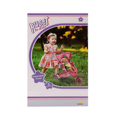 0663 Puantiye Desenli, 3 Tekerlekli ve Tenteli Oyuncak Puset -