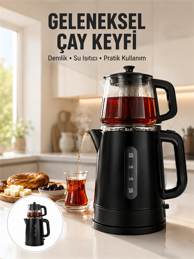 0,9 L Cam Demlik ve 1,7 L Su Haznesi ile Çay Keyfi Yeni Nesil