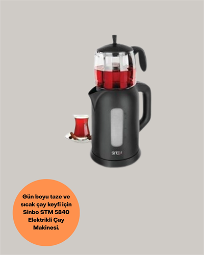 0,9 L Cam Demlik ve 1,7 L Su Haznesi ile Çay Keyfi