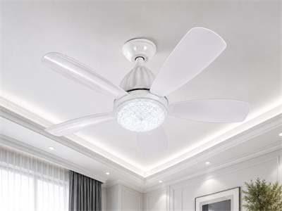 1 Adet FİM Kristal 30W Ledli 5 Kanat Tavan Vantilatörü 1154 Kumandalı 3 Renk E27 Duy