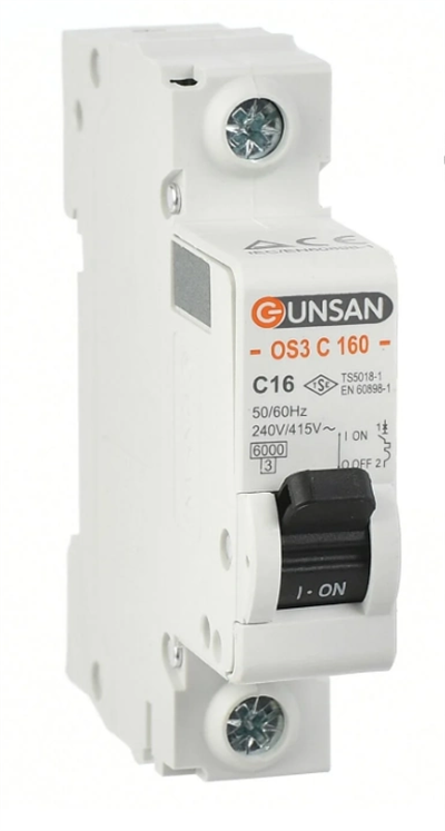 1 Adet Günsan 1X16a C Serisi 6Ka Otomatik Sigorta OS3C160-1C16