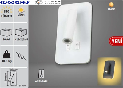 1 Adet Noas YL85 1732 Beyaz Kasa Ronda Led Dekoratif Aplik 3+7W 3200K Gün Işığı