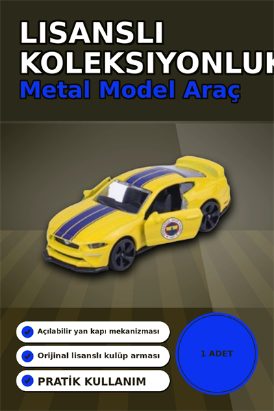 1 Adet Sarı-Lacivert 1:64 Die-Cast Metal Model Araba 7.5 cm Fenerbahçe Koleksiyon BX-313390