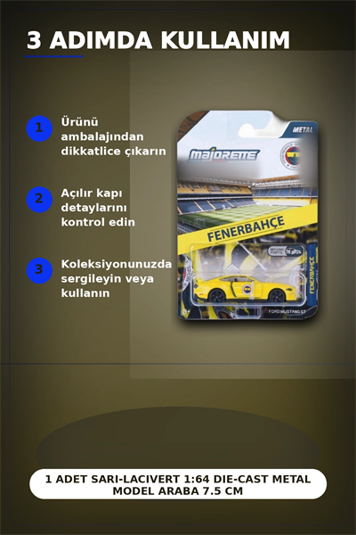 1 Adet Sarı-Lacivert 1:64 Die-Cast Metal Model Araba 7.5 cm Fenerbahçe Koleksiyon BX-313390
