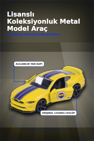 1 Adet Sarı-Lacivert 1:64 Die-Cast Metal Model Araba 7.5 cm Fenerbahçe Koleksiyon BX-313390