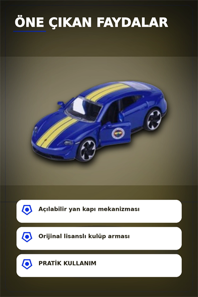1 Adet Sarı-Lacivert 1:64 Die-Cast Metal Model Araba 7.5 cm Fenerbahçe Koleksiyon BX-313390
