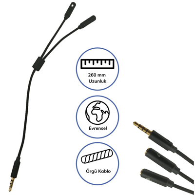 1 Erkek 2 Dişi 3.5 Mm Kulaklık Ve Mikrofon Ayırıcı Çoklayıcı Aux Kablo Bx40