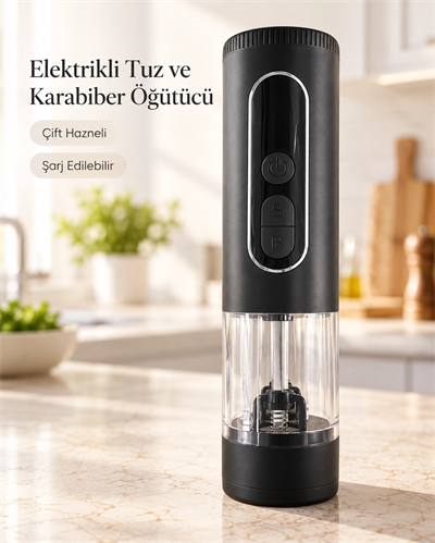1. LED Ekranlı 900 mAh Bataryalı Şarj Edilebilir Tuz ve Karabiber Öğütücü