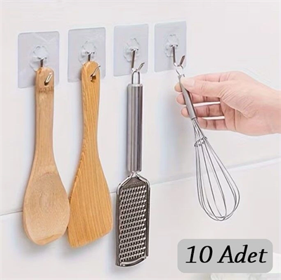 10 ADET Kendinden Yapışkanlı Şeffaf Askı