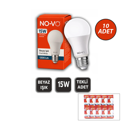 10 Adet 15w Beyaz Led Ampul 1200lm 6500k 15.000 Saat Ömür Bx40
