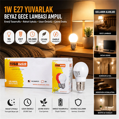 10 Adet 1w E27 Beyaz Yuvarlak Gece Lambası Led Ampul Bx40