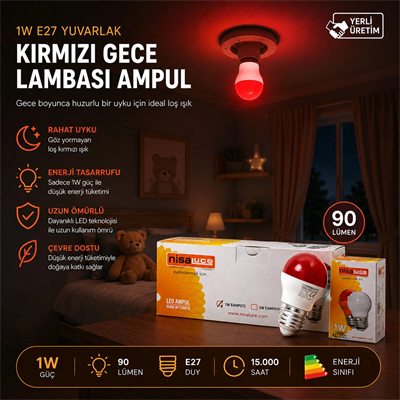 10 Adet 1w E27 Kırmızı Yuvarlak Gece Lambası Led Ampul Eamp-075 Bx40