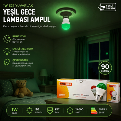 10 Adet 1w E27 Yeşil Yuvarlak Gece Lambası Led Ampul Eamp-075 Bx40