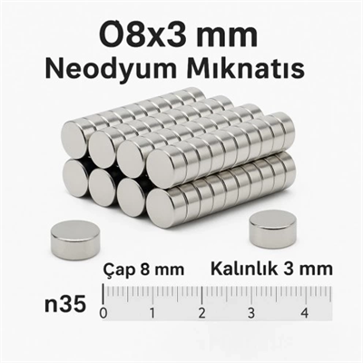 10 Adet 8x3mm Yuvarlak Neodyum Mıknatıs Güçlü Nikel Kaplamalı Kaliteli Dayanıklı Magnet