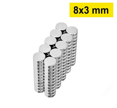 10 Adet 8x3mm Yuvarlak Neodyum Mıknatıs Güçlü Nikel Kaplamalı Kaliteli Dayanıklı Magnet