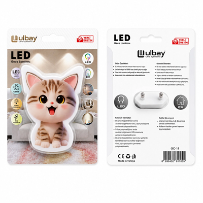 10 Adet Kedi Ledli Gece Lambası Gc-19 Bx40