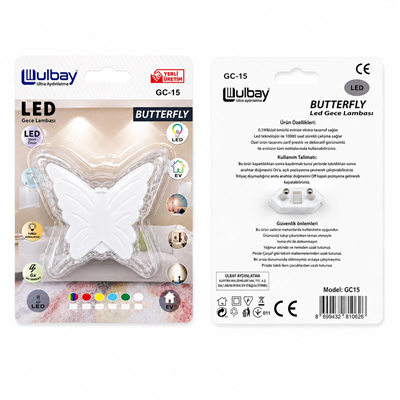 10 Adet Kelebek Led Gece Lambası Gc-15 Bx40