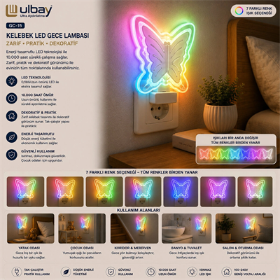 10 Adet Kelebek Led Gece Lambası Gc-15 Bx40