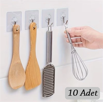 10 Adet Kendinden Yapışkanlı Şeffaf Askı Bx40