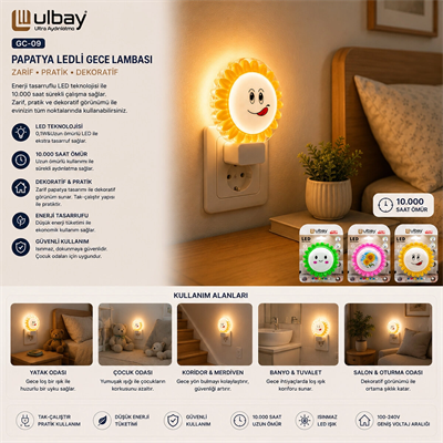 10 Adet Papyatya Ledli Gece Lambası Gc-09 Bx40
