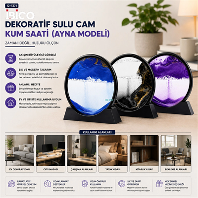 10 Inc - 25cm Renkli Sulu Cam Kum Saati Hareketli Ayna Modeli Bx40