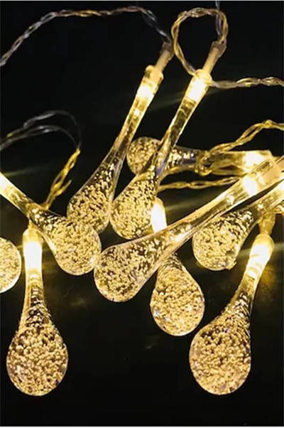 10 Led 2 Metre Sarı Kristal Su Damlası Güneş Enerjili Led Işık Solar Bahçe Ağaç Lamba Aydınlatması