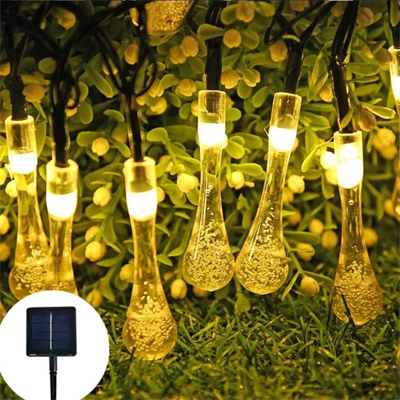 10 Led 2 Metre Sarı Kristal Su Damlası Güneş Enerjili Led Işık Solar Bahçe Ağaç Lamba Aydınlatması