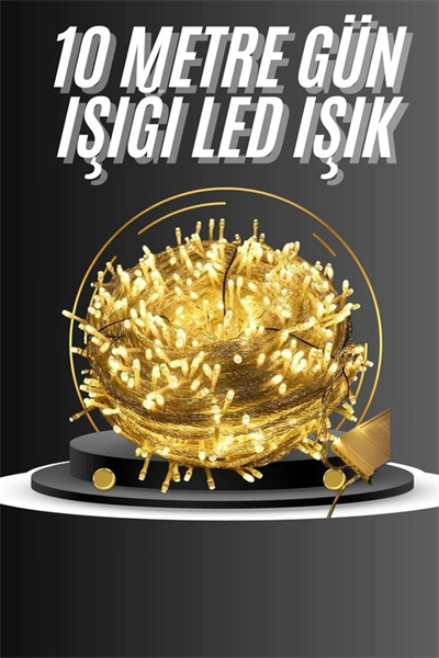 10 Metre Günışığı Led Işık Fişli Dekoratif Sarı Ton Aydınlatma 3 Modlu Led Şerit