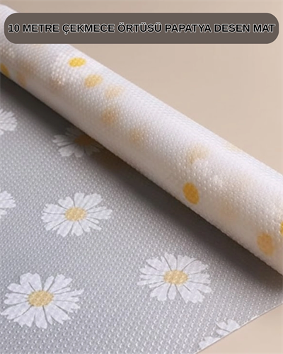 10 Metre Papatya Desenli Kaymaz Çok Amaçlı Dolap İçi Örtü