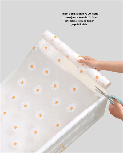 10 Metre Papatya Desenli Yapışmaz Kaydırmaz Çekmece Örtüsü
