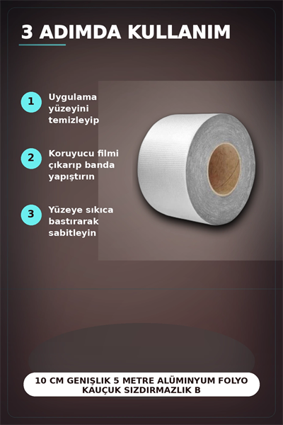10 cm Genişlik 5 Metre Alüminyum Folyo Kauçuk Sızdırmazlık Bandı - Çatı Boru Duvar Onarım BX-313438