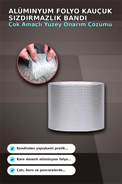 10 cm Genişlik 5 Metre Alüminyum Folyo Kauçuk Sızdırmazlık Bandı - Çatı Boru Duvar Onarım BX-313438
