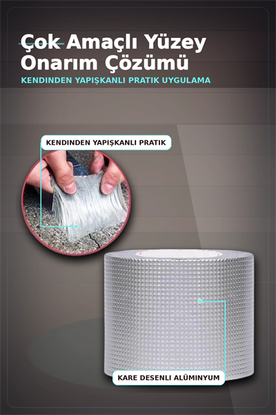 10 cm Genişlik 5 Metre Alüminyum Folyo Kauçuk Sızdırmazlık Bandı - Çatı Boru Duvar Onarım BX-313438