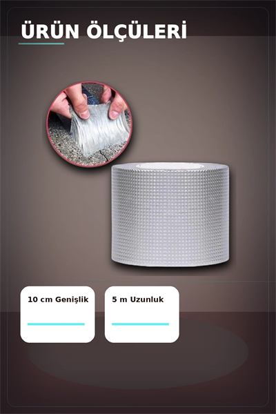 10 cm Genişlik 5 Metre Alüminyum Folyo Kauçuk Sızdırmazlık Bandı - Çatı Boru Duvar Onarım BX-313438