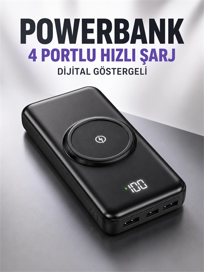 10.000 Mah Powerbank 4 Portlu Hızlı Şarj Dijital Göstergeli