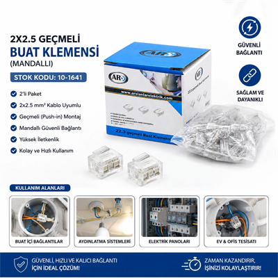 100 Adet 2li 2x2.5 Kablo Geçmeli Mandallı Buat Klemensi Bx40