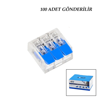 100 Adet 3 Lü 2x2.5 Kablo Geçmeli Mandallı Buat Klemensi Bx40