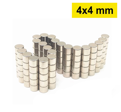 100 Adet 4x4 mm Yuvarlak Neodyum Mıknatıs N35 Güçlü Magnet Nikel Kaplama