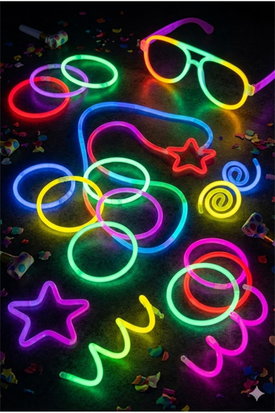100 Adet Fosforlu Glow Stick Parti Seti | Bileklik, Kolye ve Eğlenceli Işık Çubukları