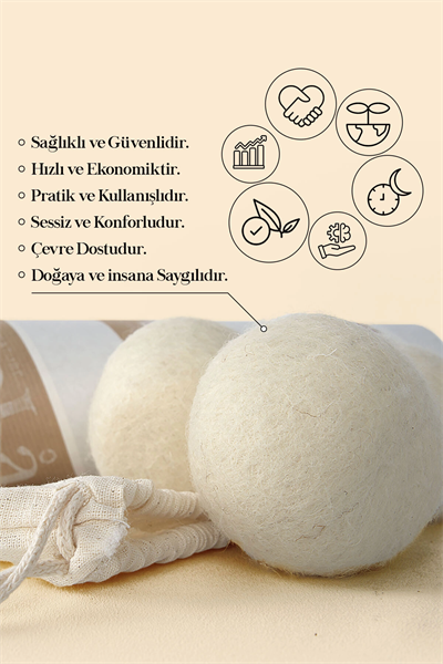 %100 Doğal Merinos Yünü Çamaşır Makinesi Yün Kurutma Topu