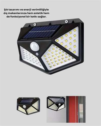 100 LED Solar Lamba Hareket Algılamalı Bahçe Duvar Dış Mekan Aydınlatma