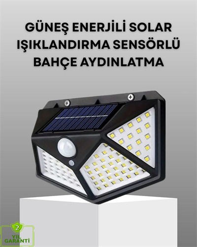 100 LED Solar Lamba Hareket Algılamalı Bahçe Duvar Dış Mekan Aydınlatma