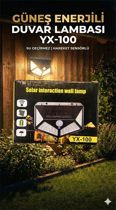 100 Led Dış Mekan Solar Aydınlatma Fotoselli Solar Lamba Hareket Sensörlü