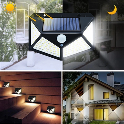 100 Ledli 3 Farklı Aydınlatma Ayarlı Solar Güneş Enerjili Hareket Sensörlü Bahçe Duvar Lambası Bx40