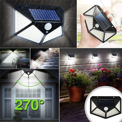 100 Ledli 3 Farklı Aydınlatma Ayarlı Solar Güneş Enerjili Hareket Sensörlü Bahçe Duvar Lambası Bx40