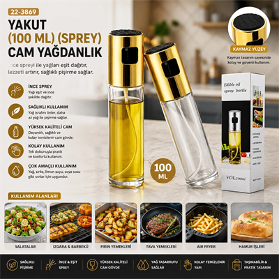 100 Ml Sprey Cam Yağdanlık Krom - Renkli Sprey Kafa - İnce Uzun Şişe Bx40