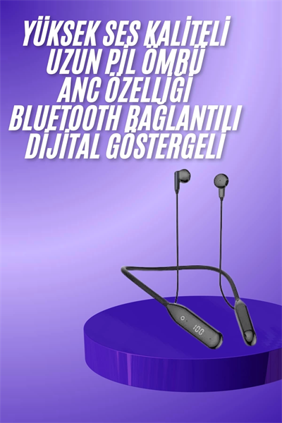 100 Saat Kablolu Boyun Askılı Dijital Göstergeli Bluetooth Kulaklığı