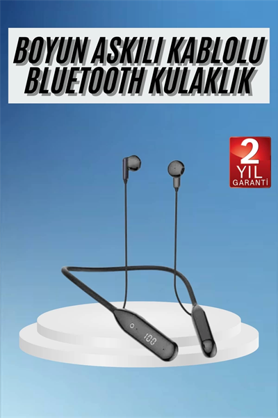 100 Saat Kablolu Boyun Askılı Dijital Göstergeli Bluetooth Kulaklığı