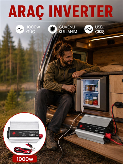 1000 Watt Oto İnvertör Elektrik Dönüştürücü Ev Tipi Priz