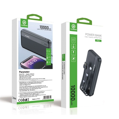 10000 Mah Micro Type-c Usb Lightning 4 Kablolu Hızlı Kablosuz Şarj Powerbank Bx40